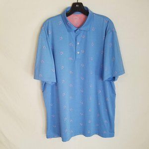 Johnnie-O Performance Cocktail Pattern Blue Golf Polo Shirt Men's Size XL